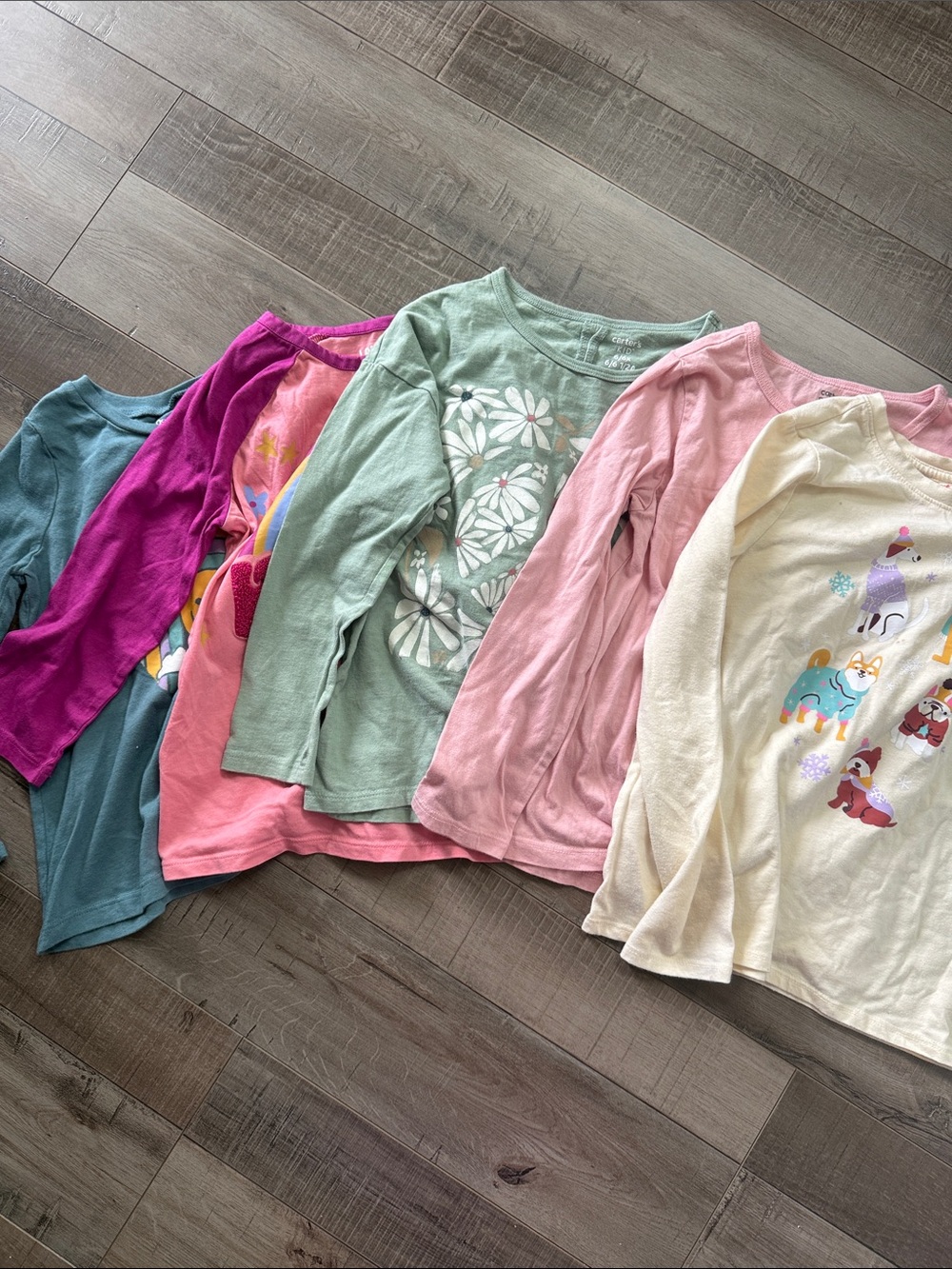 Carter's Girls Long-Sleeve Graphic Tops - Teal, Fuchsia, Pink, Mint, Cream